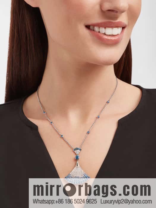 ❗️New ❗️ ☀ BVLGARI DIVAS'DREAM gradual change powder gradual change blue diamond fan necklace  ☀️