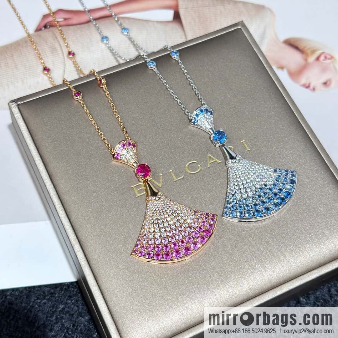 ❗️New ❗️ ☀ BVLGARI DIVAS'DREAM gradual change powder gradual change blue diamond fan necklace  ☀️