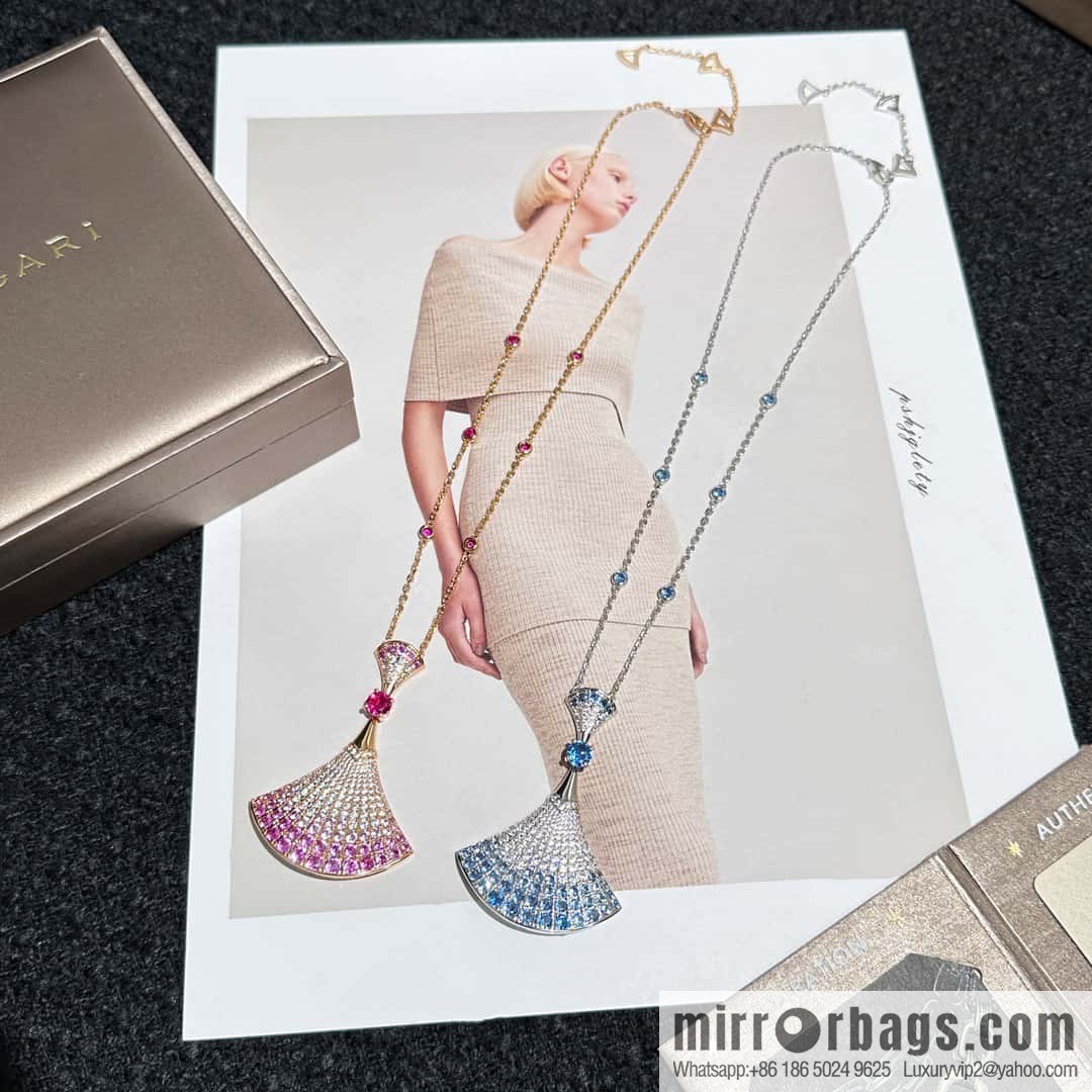 ❗️New ❗️ ☀ BVLGARI DIVAS'DREAM gradual change powder gradual change blue diamond fan necklace  ☀️