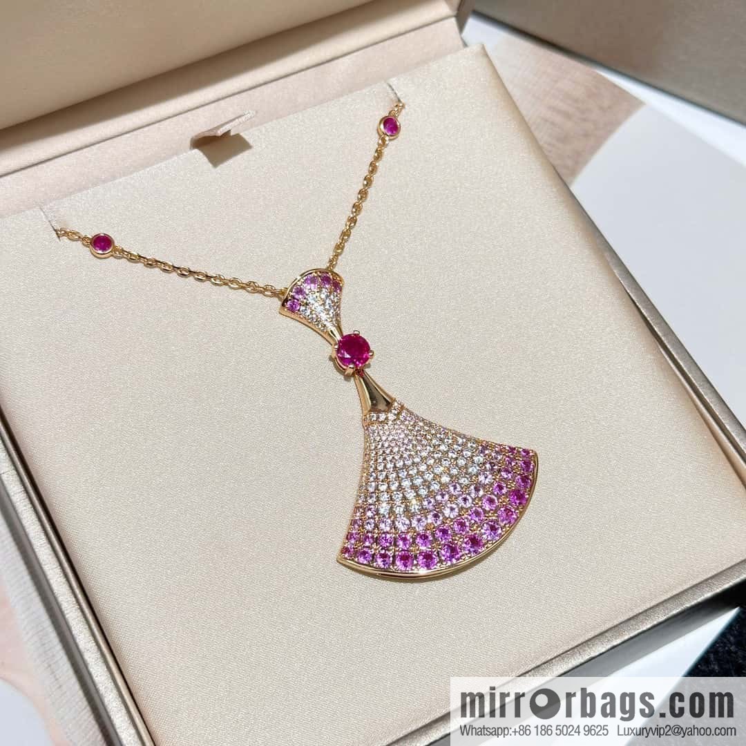 ❗️New ❗️ ☀ BVLGARI DIVAS'DREAM gradual change powder gradual change blue diamond fan necklace  ☀️