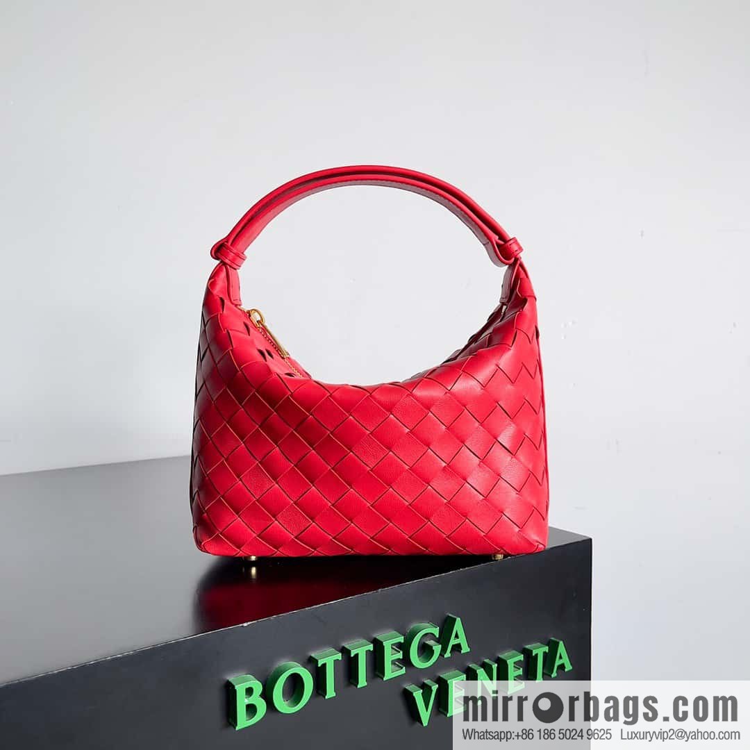 BvWallace Shoulder Bento Bag, Model 754443 intrecciato woven bag, bright red