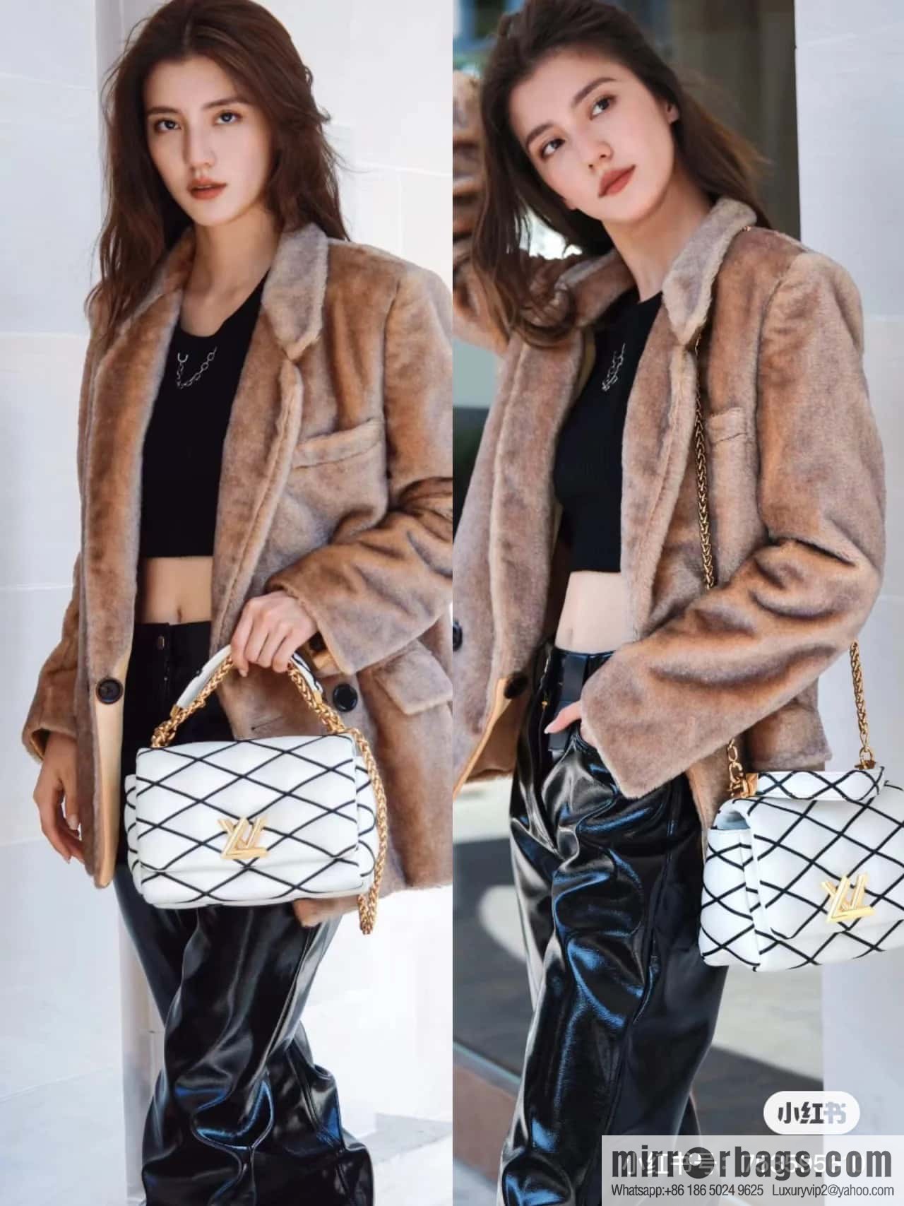 [Original order boutique] M22890 white, full leather rhombus chain bag series GO-14 Teist medium handbag M22891