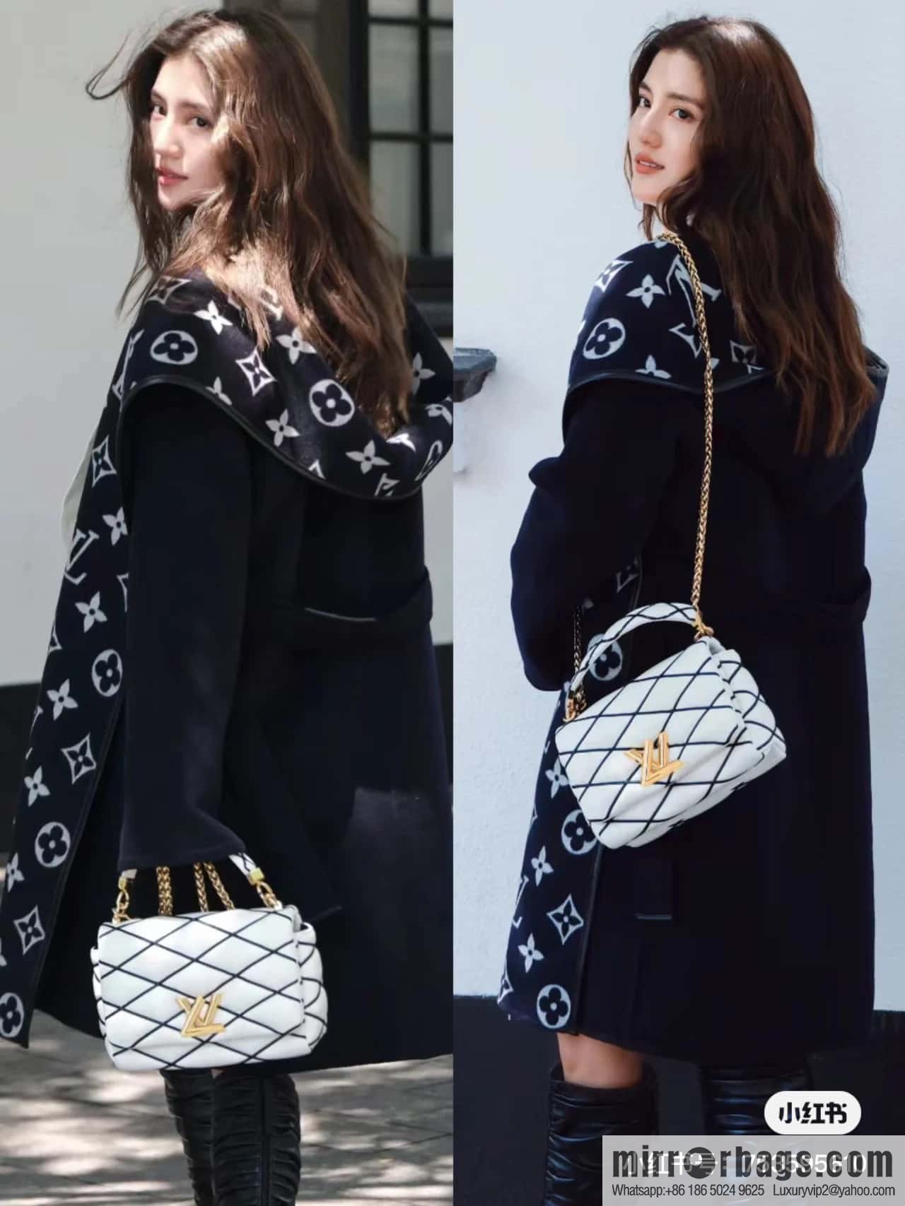 [Original order boutique] M22890 white, full leather rhombus chain bag series GO-14 Teist medium handbag M22891