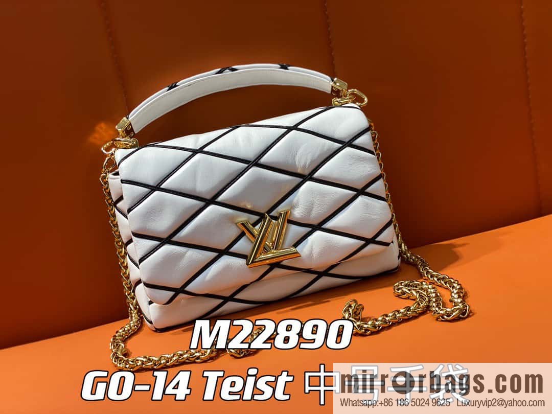 [Original order boutique] M22890 white, full leather rhombus chain bag series GO-14 Teist medium handbag M22891