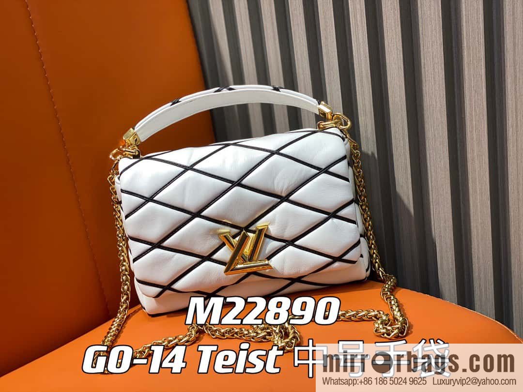 [Original order boutique] M22890 white, full leather rhombus chain bag series GO-14 Teist medium handbag M22891