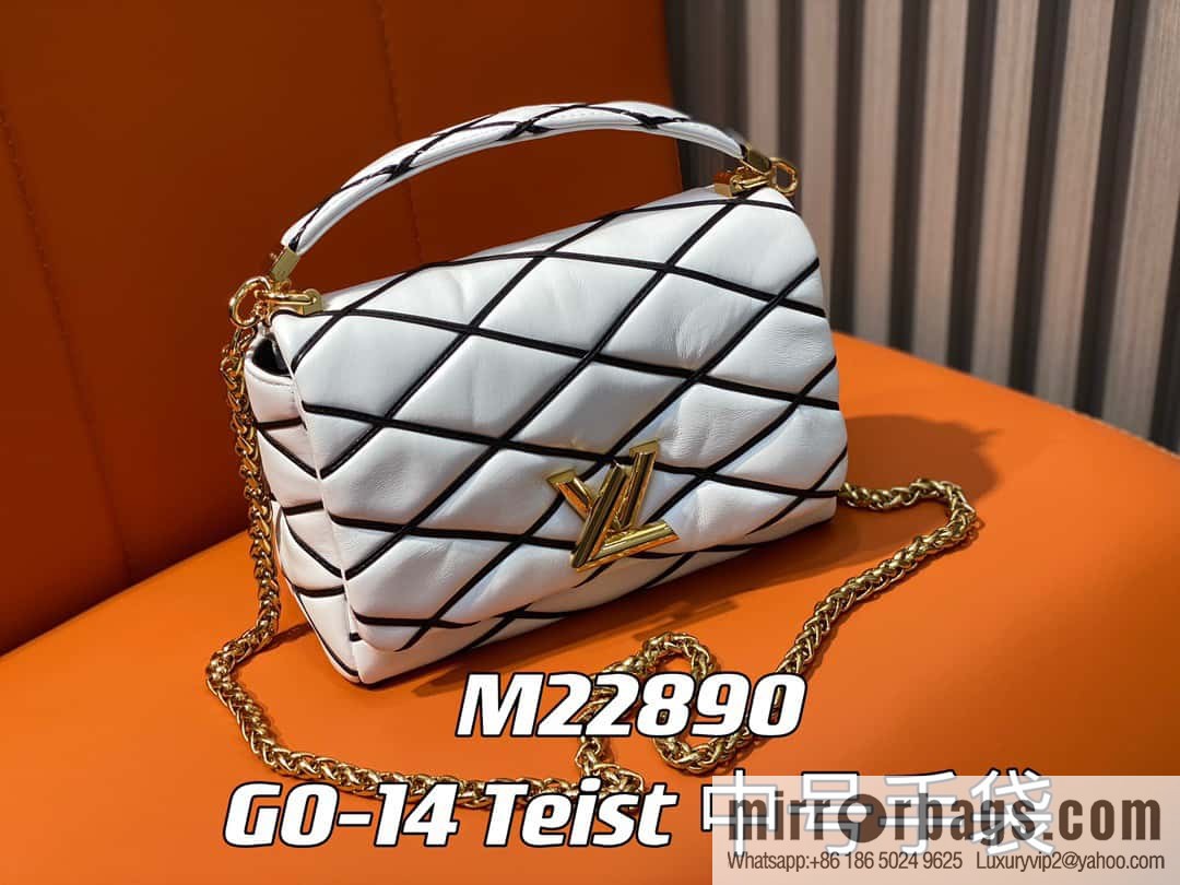 [Original order boutique] M22890 white, full leather rhombus chain bag series GO-14 Teist medium handbag M22891