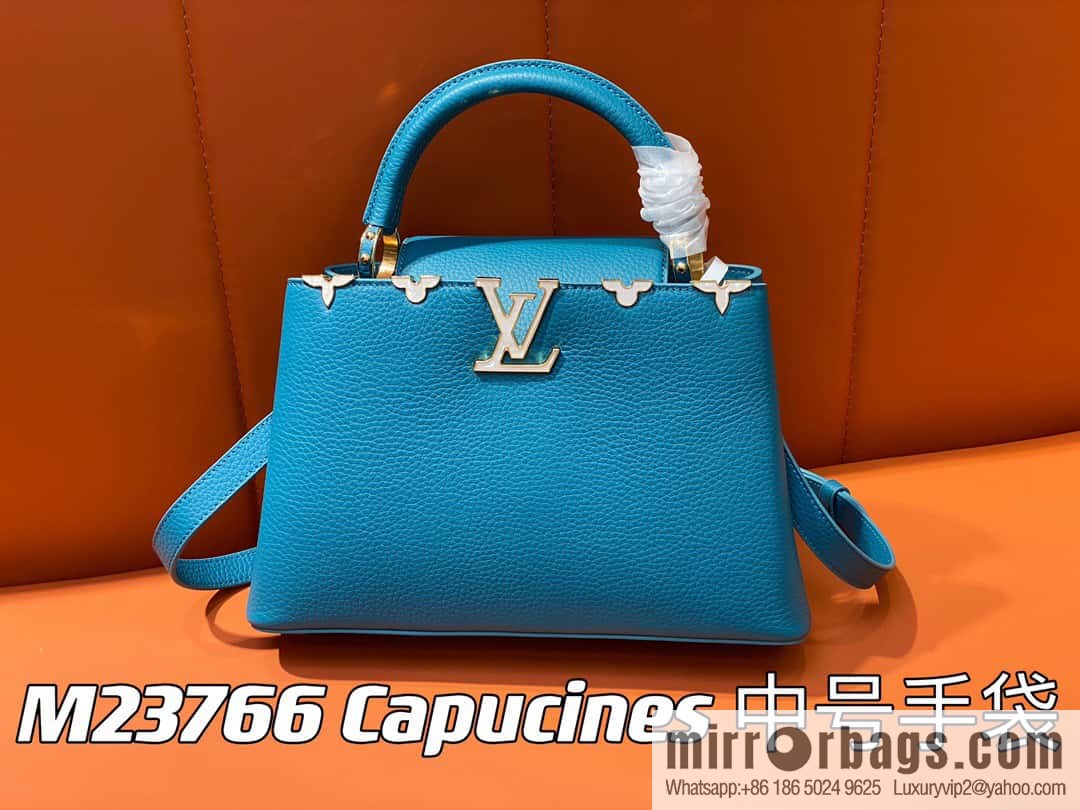 [Original order boutique] M23766 blue flower crown, full leather cap, that English series Capucines medium handbag