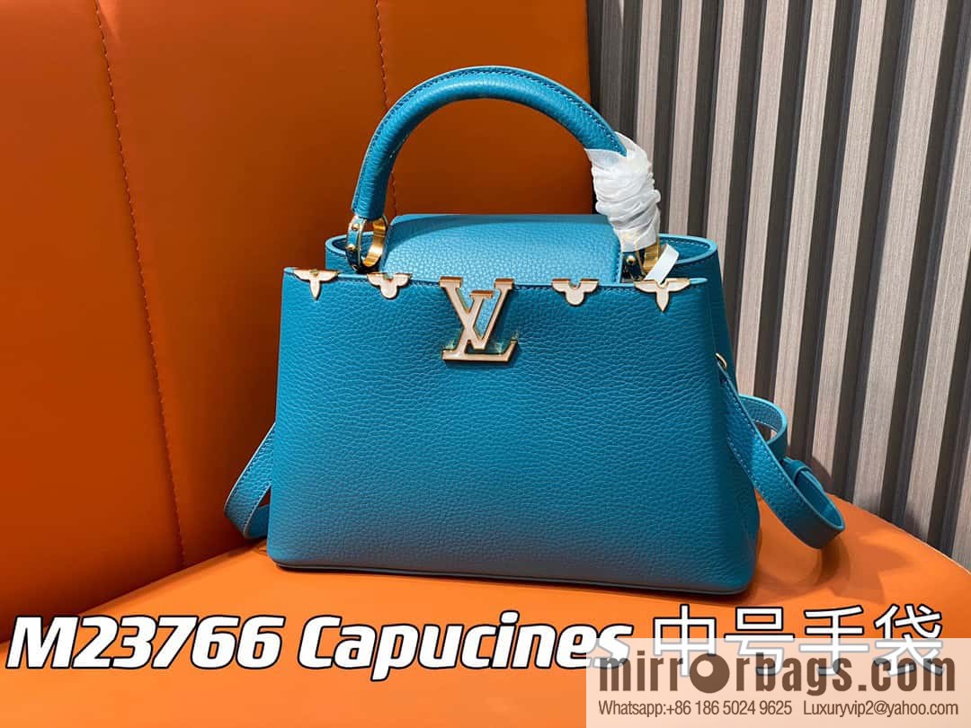 [Original order boutique] M23766 blue flower crown, full leather cap, that English series Capucines medium handbag