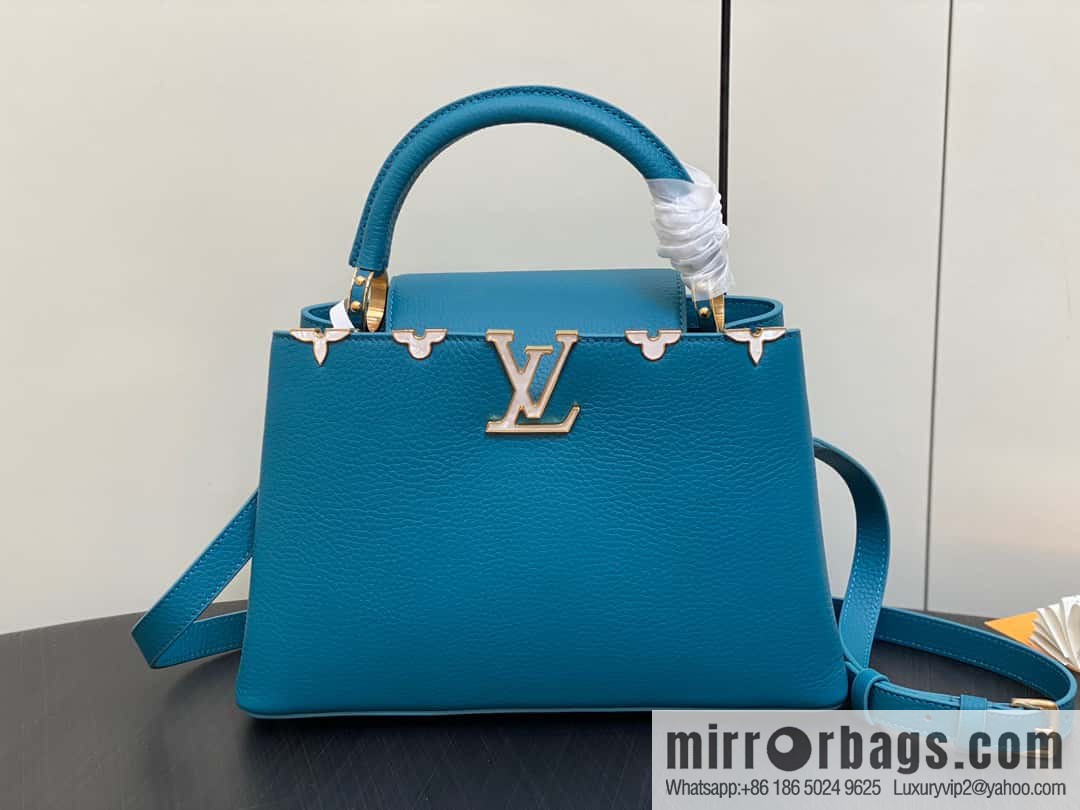 [Original order boutique] M23766 blue flower crown, full leather cap, that English series Capucines medium handbag