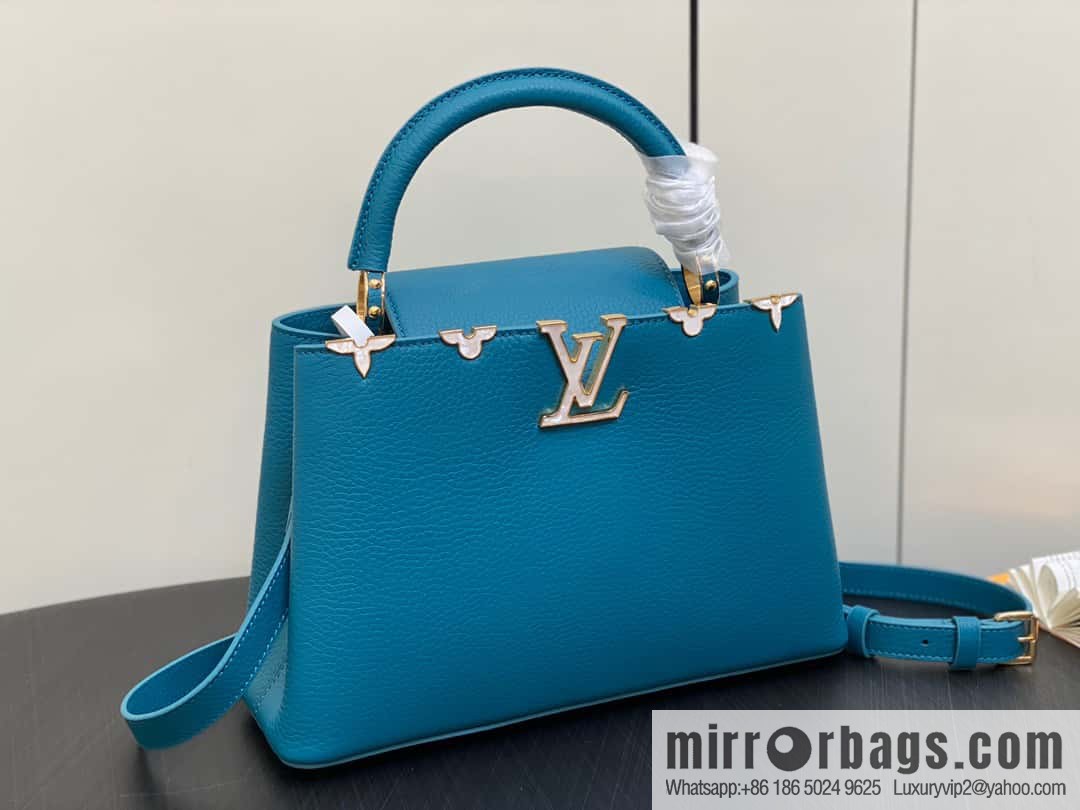 [Original order boutique] M23766 blue flower crown, full leather cap, that English series Capucines medium handbag