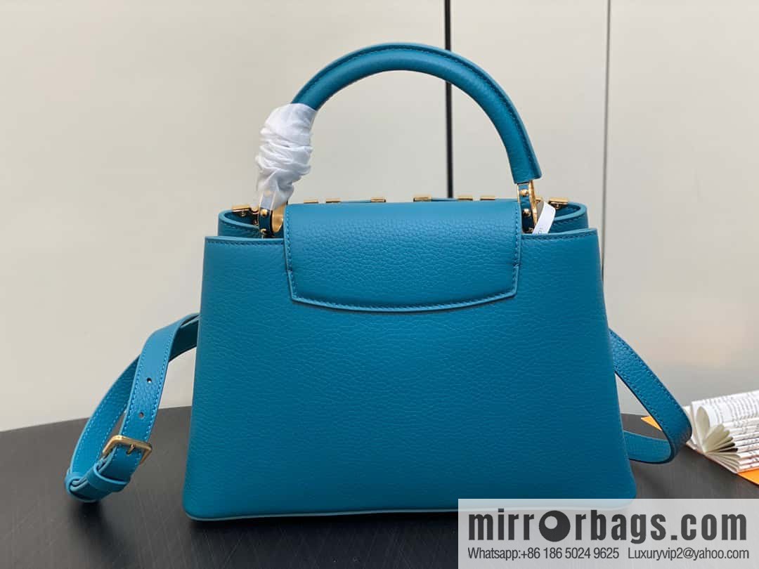 [Original order boutique] M23766 blue flower crown, full leather cap, that English series Capucines medium handbag