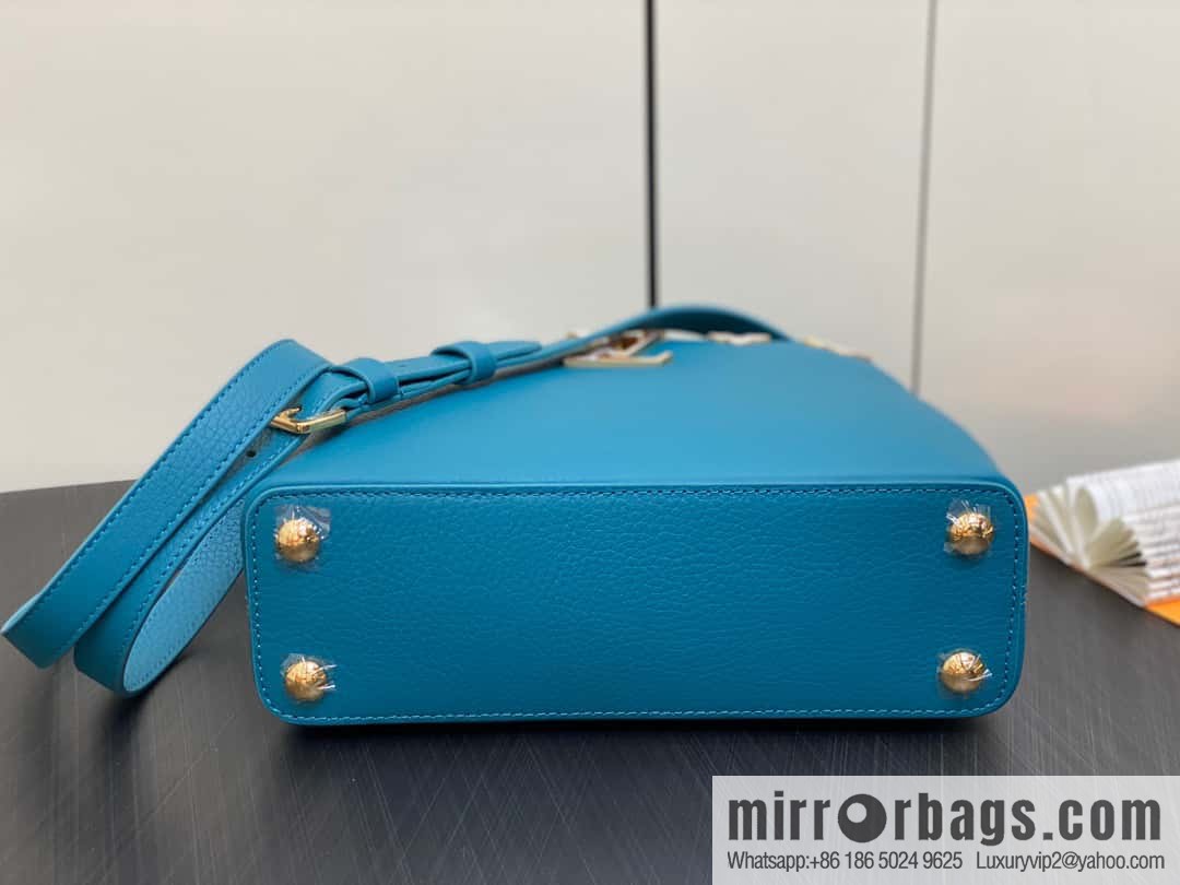 [Original order boutique] M23766 blue flower crown, full leather cap, that English series Capucines medium handbag