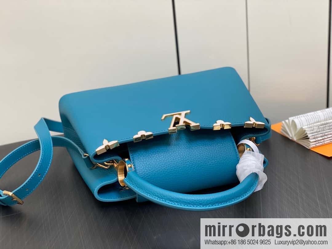 [Original order boutique] M23766 blue flower crown, full leather cap, that English series Capucines medium handbag