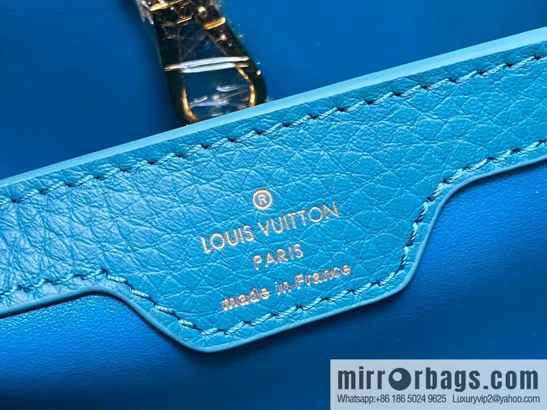 [Original order boutique] M23766 blue flower crown, full leather cap, that English series Capucines medium handbag