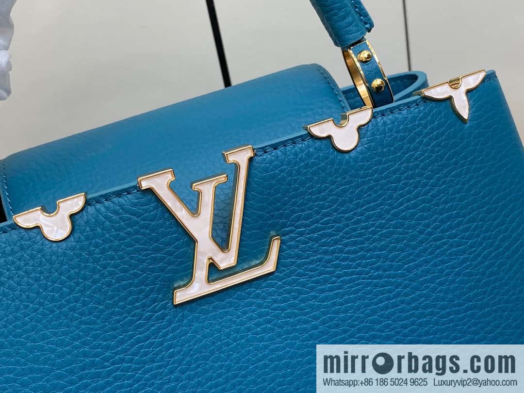 [Original order boutique] M23766 blue flower crown, full leather cap, that English series Capucines medium handbag