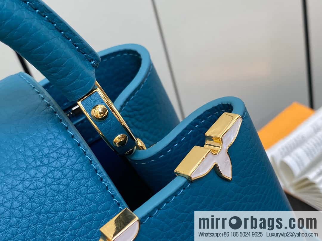 [Original order boutique] M23766 blue flower crown, full leather cap, that English series Capucines medium handbag