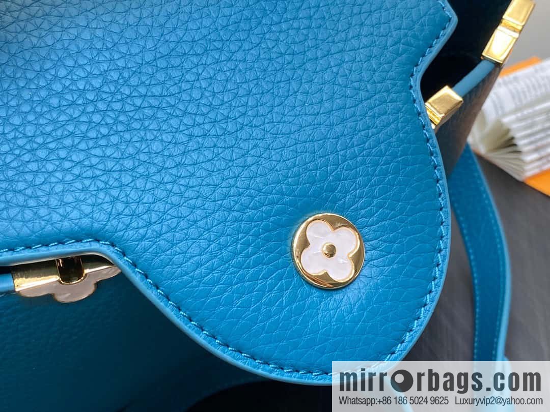 [Original order boutique] M23766 blue flower crown, full leather cap, that English series Capucines medium handbag