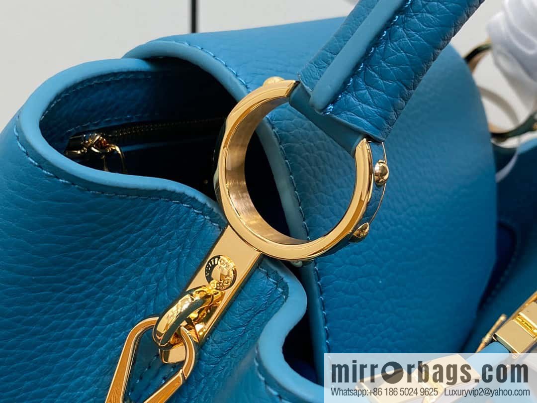 [Original order boutique] M23766 blue flower crown, full leather cap, that English series Capucines medium handbag