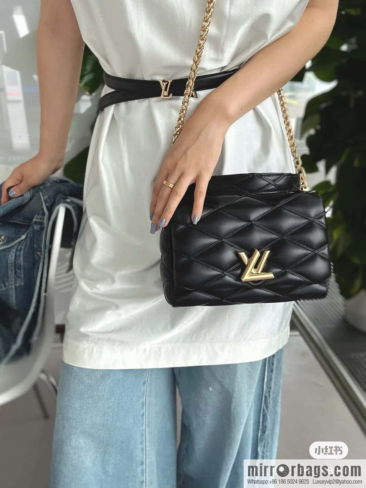 [Original order boutique] M22890 white, full leather rhombus chain bag series GO-14 Teist medium handbag M22891