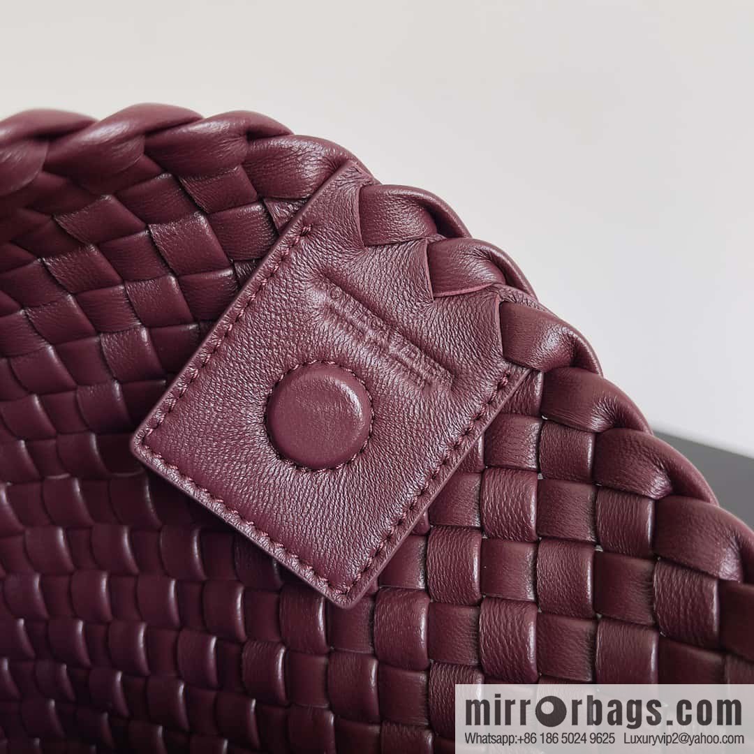 BV early spring new Clicker circular arc bag lamb woven leather, model number: 730968 Bordeaux red