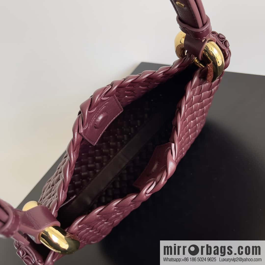 BV early spring new Clicker circular arc bag lamb woven leather, model number: 730968 Bordeaux red