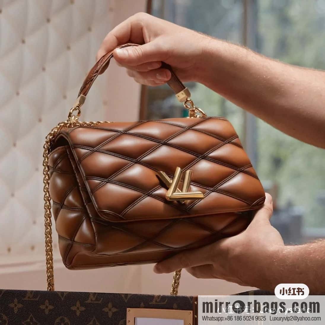 [Original order boutique] M22890 full leather rhombus chain bag series GO-14 Teist medium handbag M22891