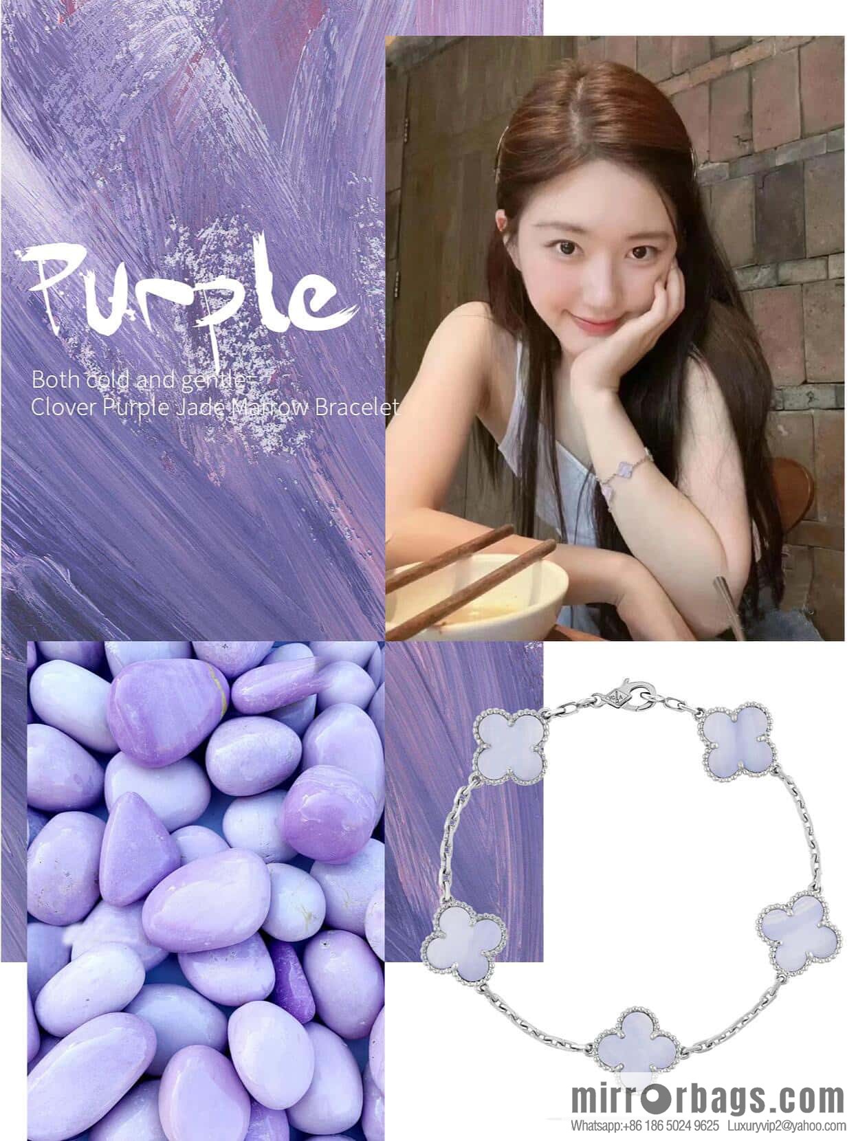 ❗️CNC Version ❗️ ☀️ Van Cleef & Arpels Purple Chalcedony Natural Stone Clover Five Flowers Bracelet ☀