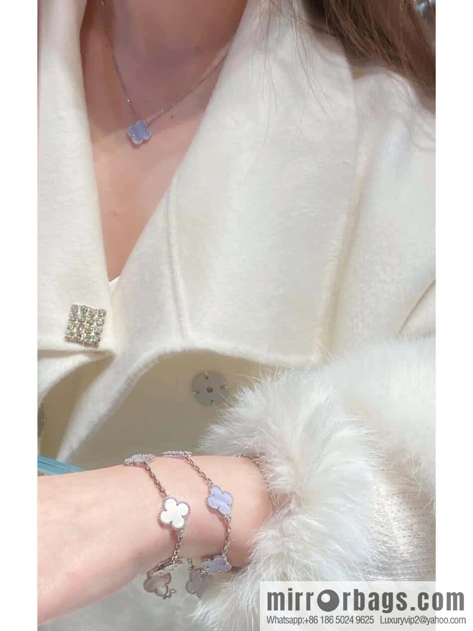 ❗️CNC Version ❗️ ☀️ Van Cleef & Arpels Purple Chalcedony Natural Stone Clover Five Flowers Bracelet ☀