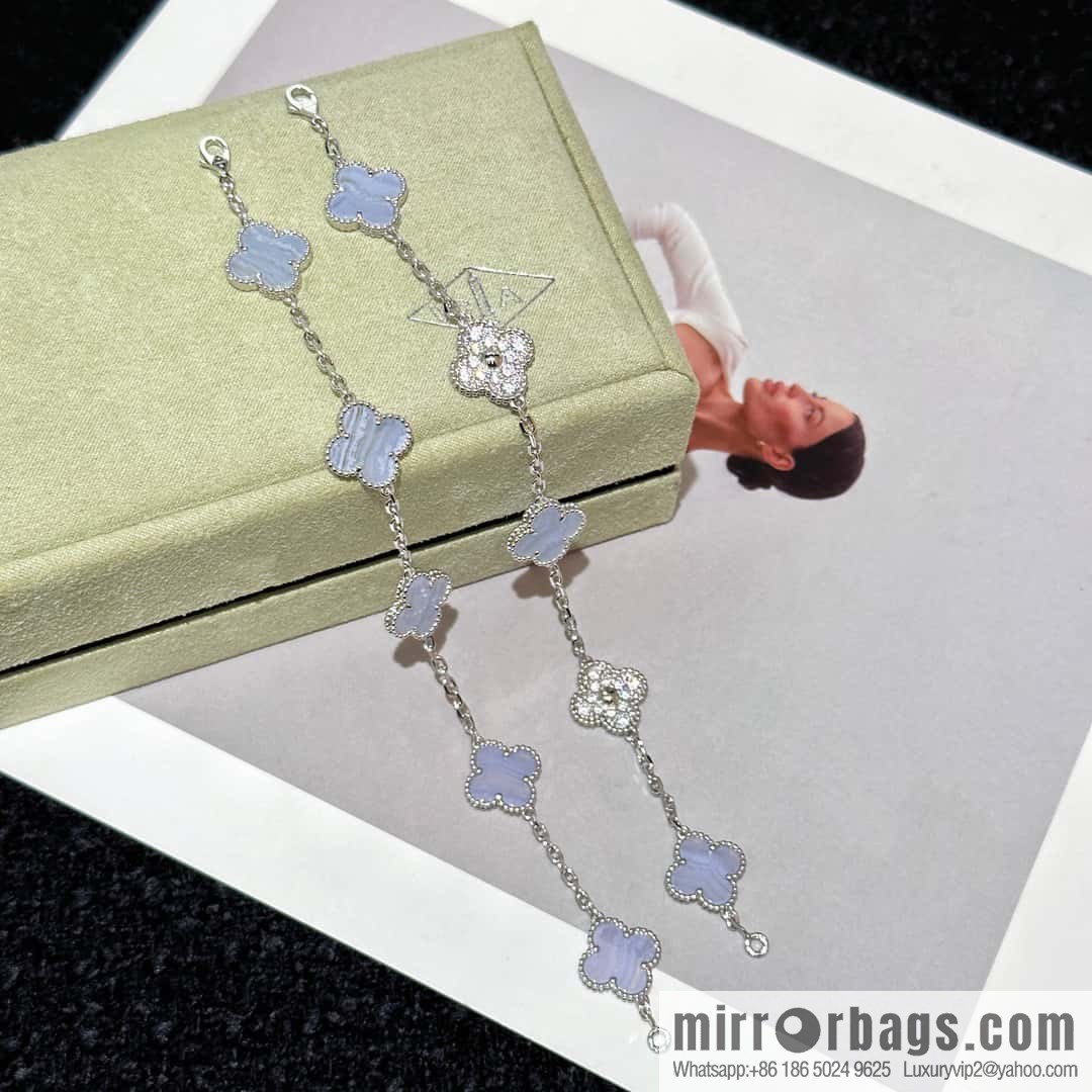 ❗️CNC Version ❗️ ☀️ Van Cleef & Arpels Purple Chalcedony Natural Stone Clover Five Flowers Bracelet ☀