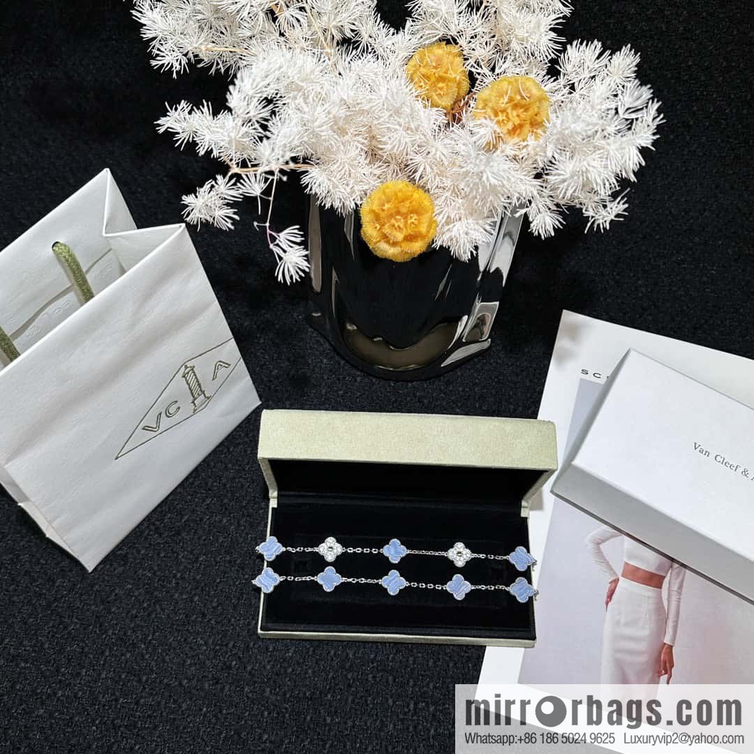 ❗️CNC Version ❗️ ☀️ Van Cleef & Arpels Purple Chalcedony Natural Stone Clover Five Flowers Bracelet ☀