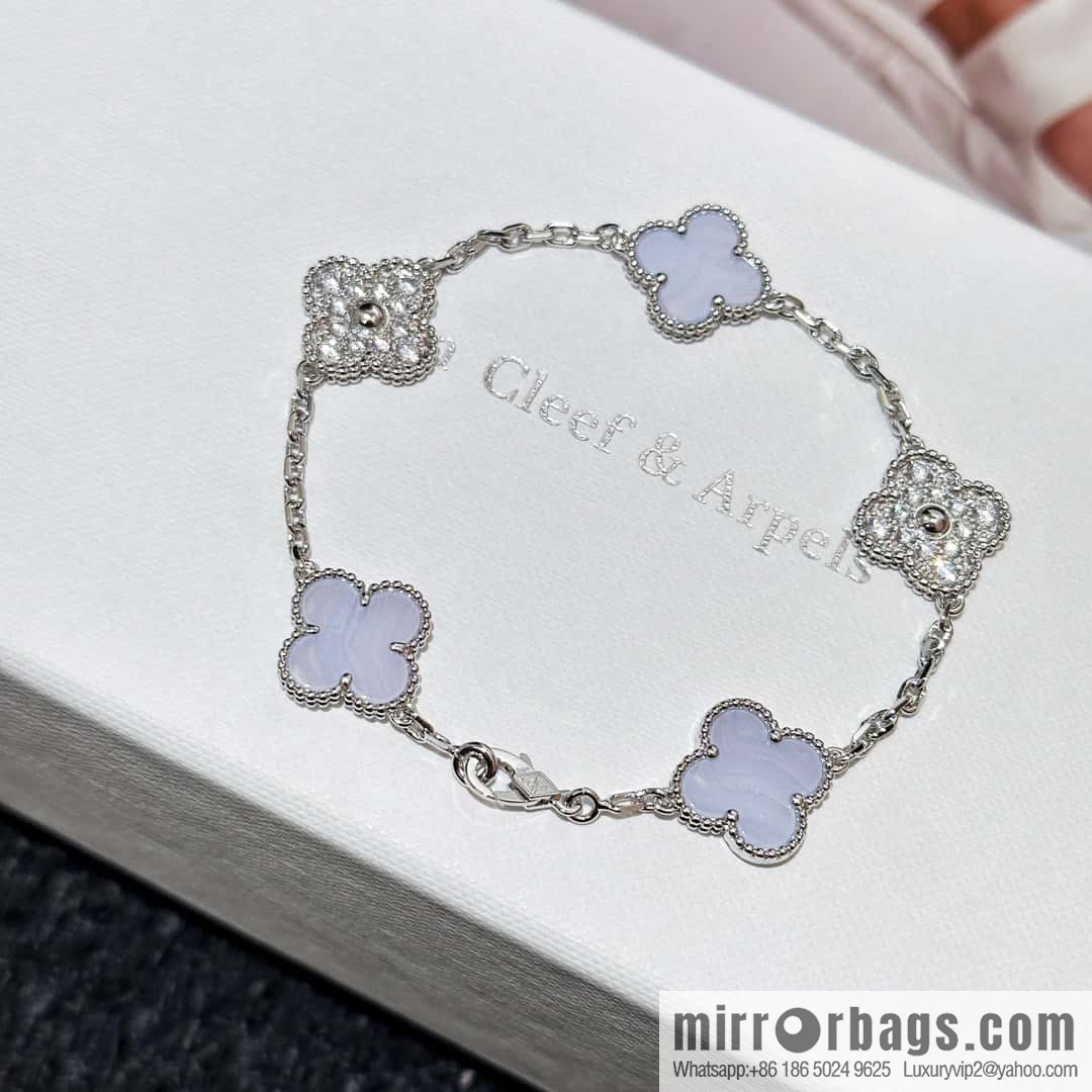 ❗️CNC Version ❗️ ☀️ Van Cleef & Arpels Purple Chalcedony Natural Stone Clover Five Flowers Bracelet ☀