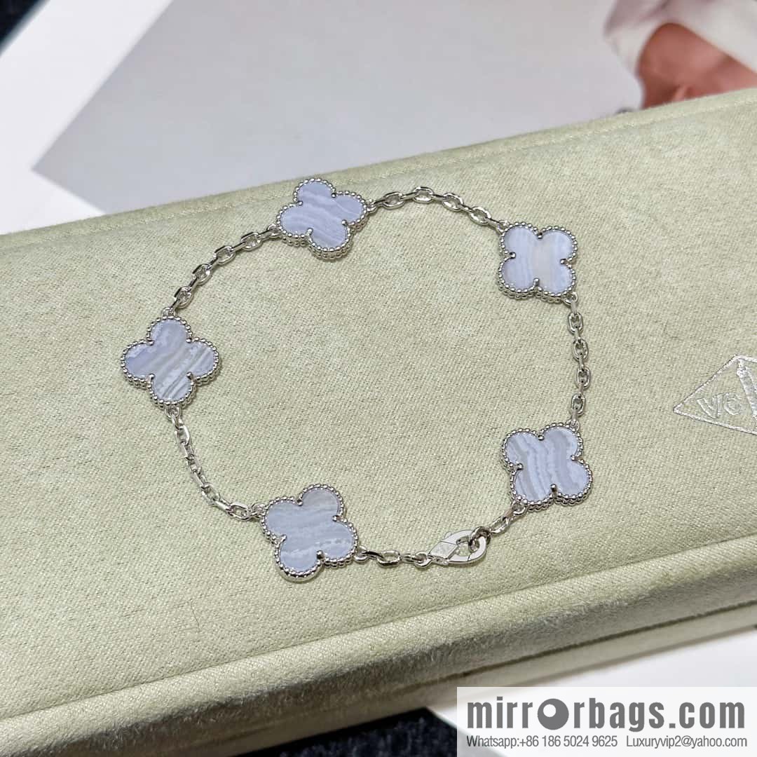 ❗️CNC Version ❗️ ☀️ Van Cleef & Arpels Purple Chalcedony Natural Stone Clover Five Flowers Bracelet ☀