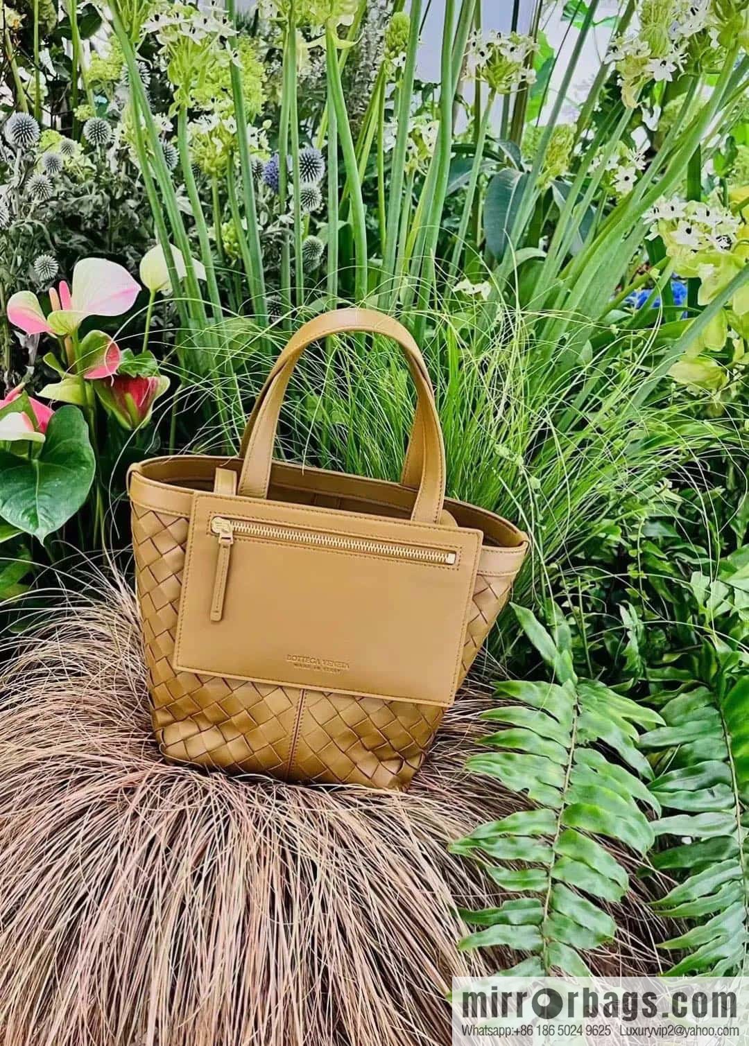 BV early autumn new tote Intrecciato woven tote handbag, model number: 754916 mustard green