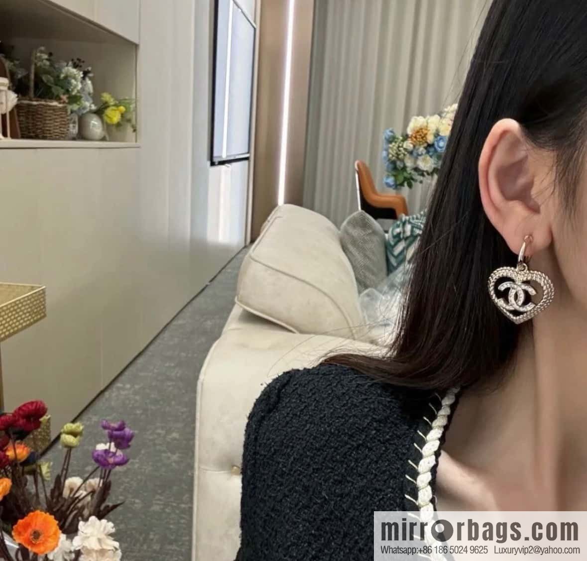 ❗️New ❗️☀️ new ☑️ chanel c2 double c love ❤️ peach heart stud earrings ☀️