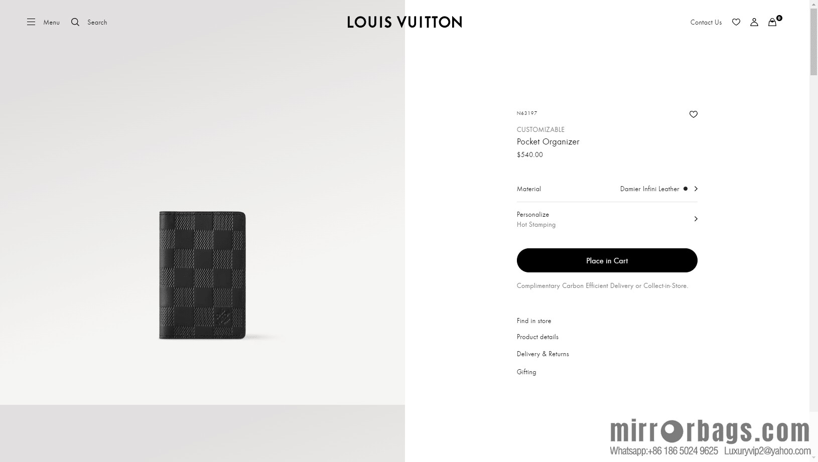 LV Pocket Organizer N63197 Premium