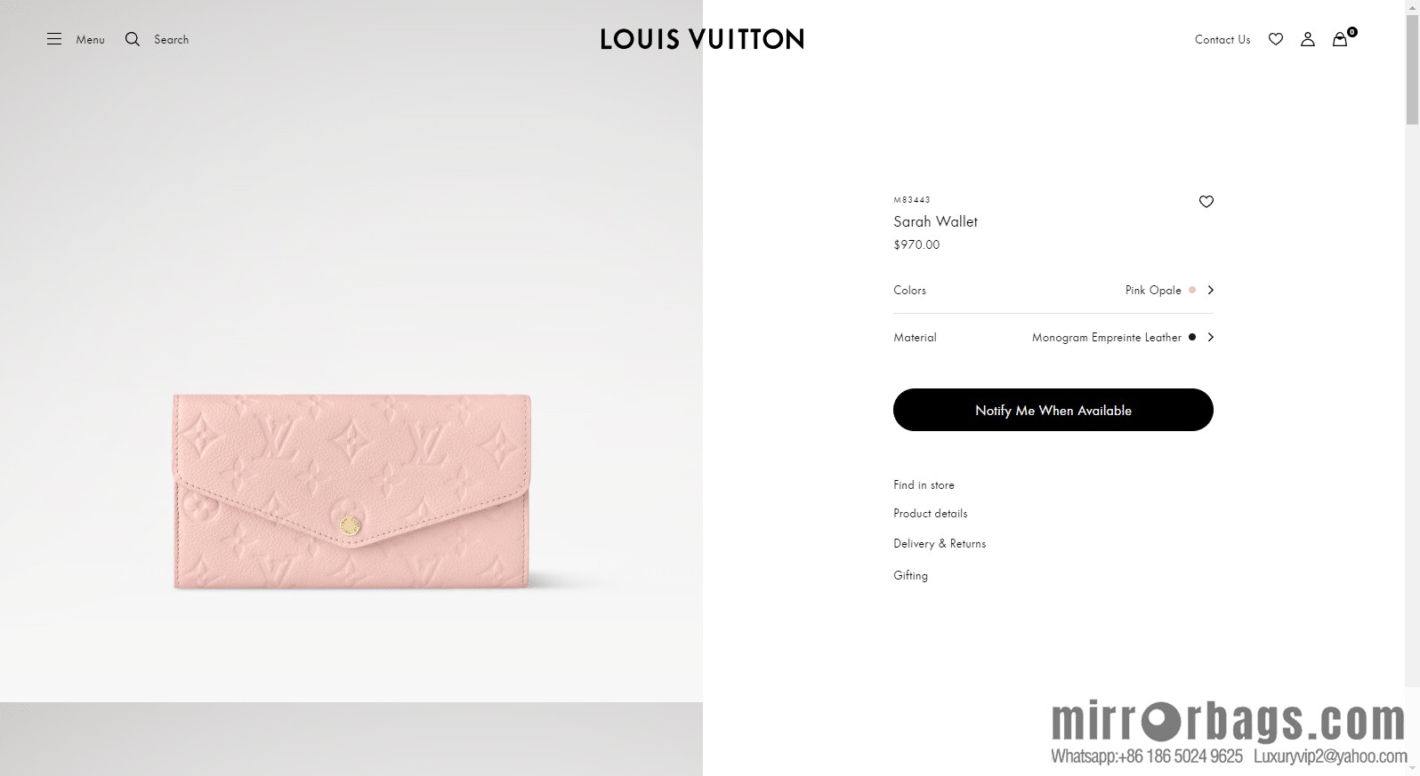 LV Sarah Wallet M83443 Premium