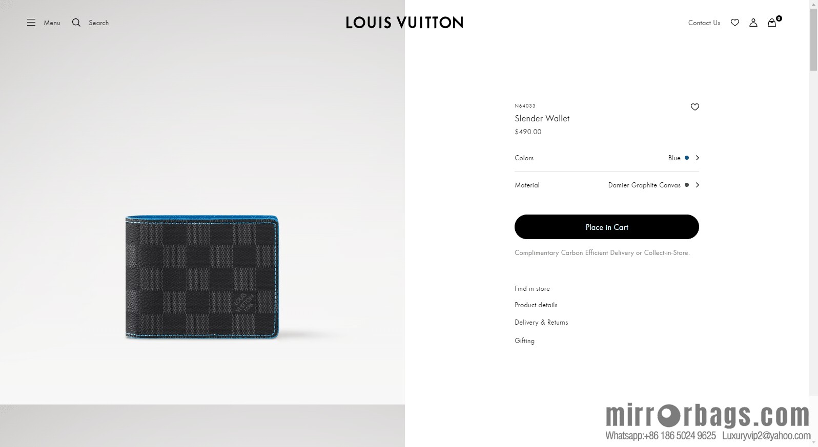 LV Slender Wallet N64033 Premium