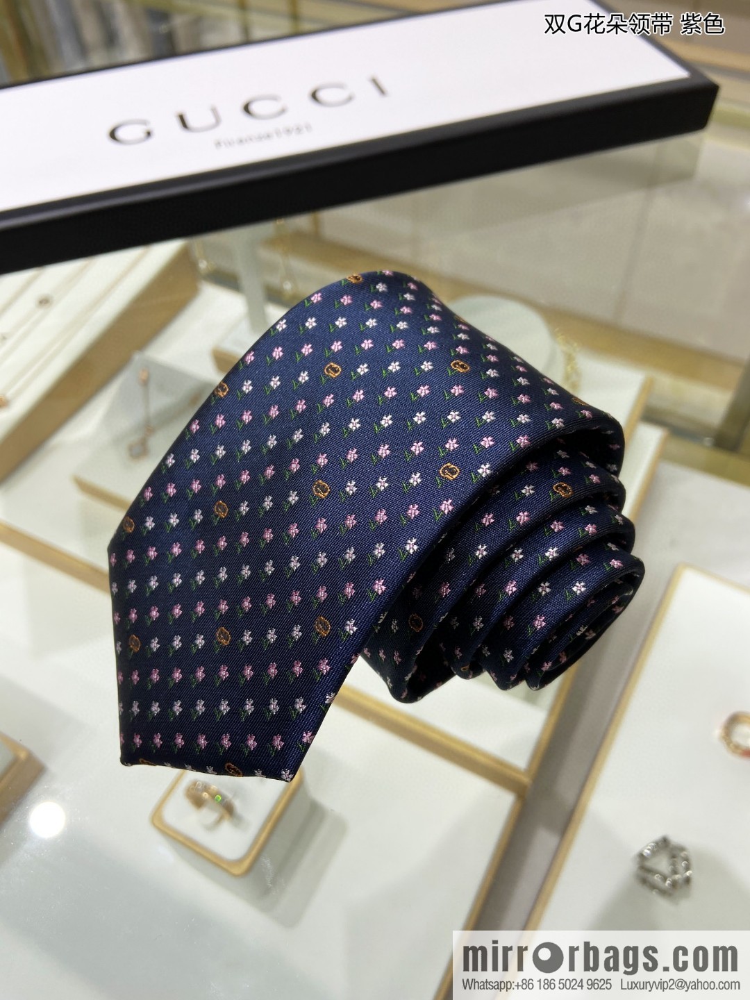 GUCCI Gucci 100% Top Jacquard Silk Double G Flower Tie