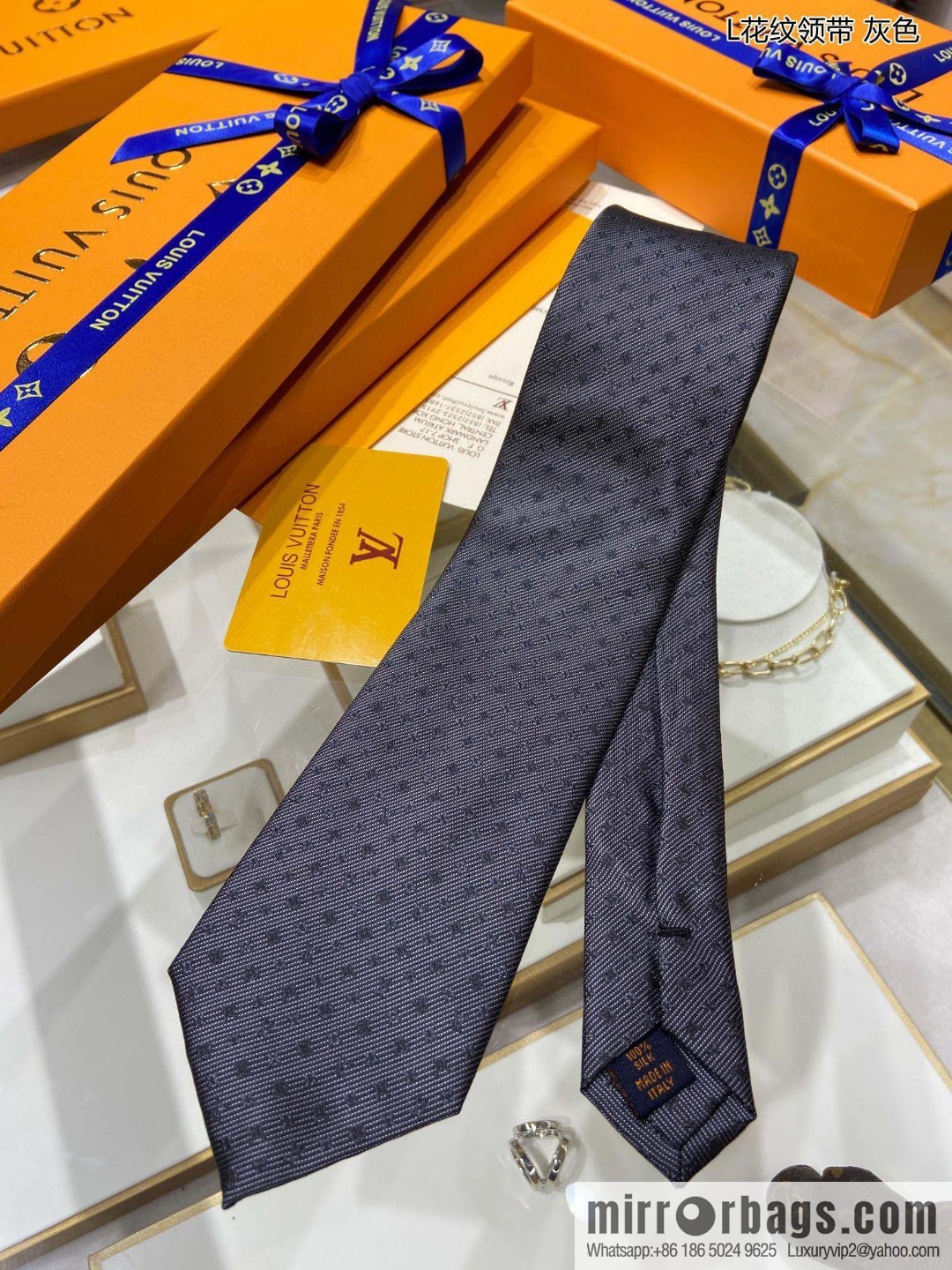 LV Louis Vuitton 100% top jacquard silk L-pattern tie