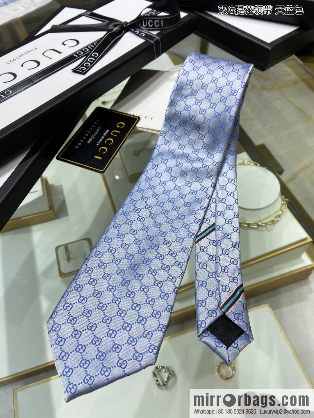 GUCCI Gucci 100% Top Jacquard Silk Double G Jacquard Tie