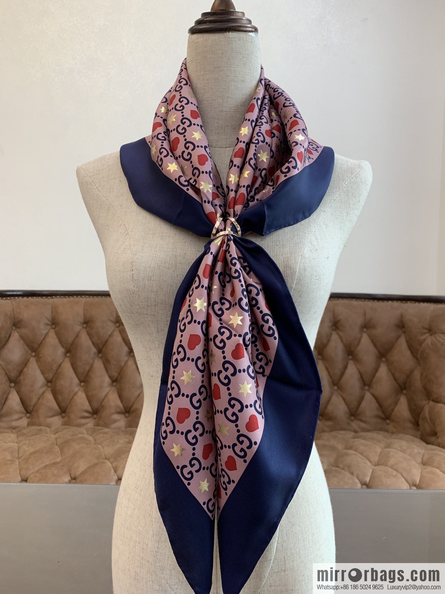 GUCCI Gucci heart-shaped pattern double G letter interwoven 100% silk scarf