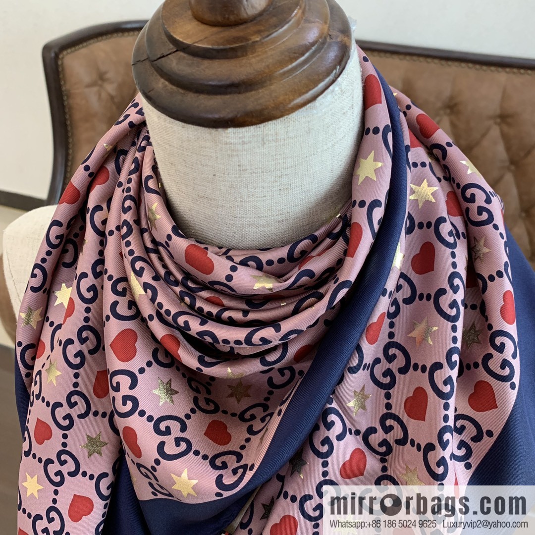 GUCCI Gucci heart-shaped pattern double G letter interwoven 100% silk scarf