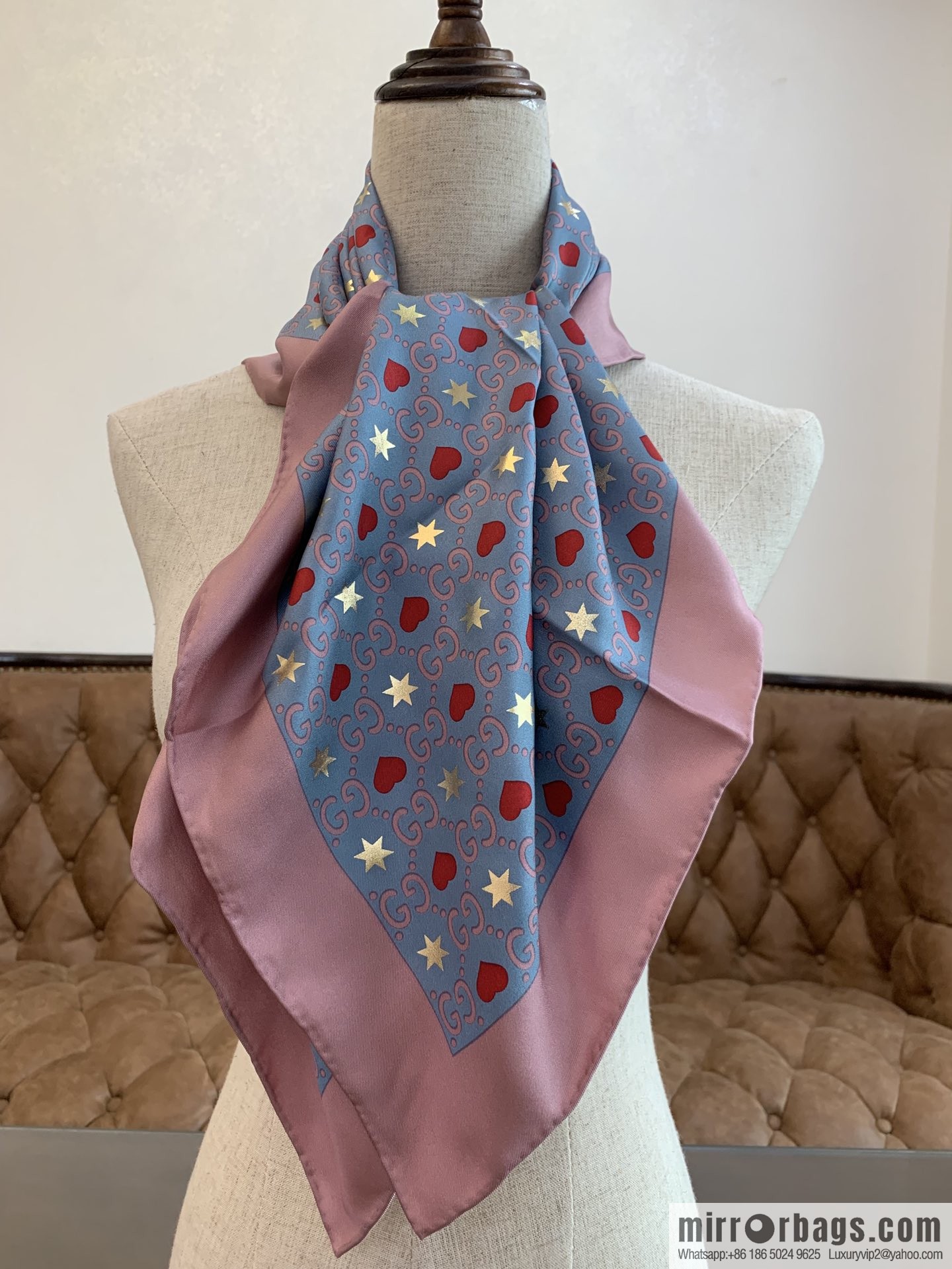 GUCCI Gucci heart-shaped pattern double G letter interwoven 100% silk scarf