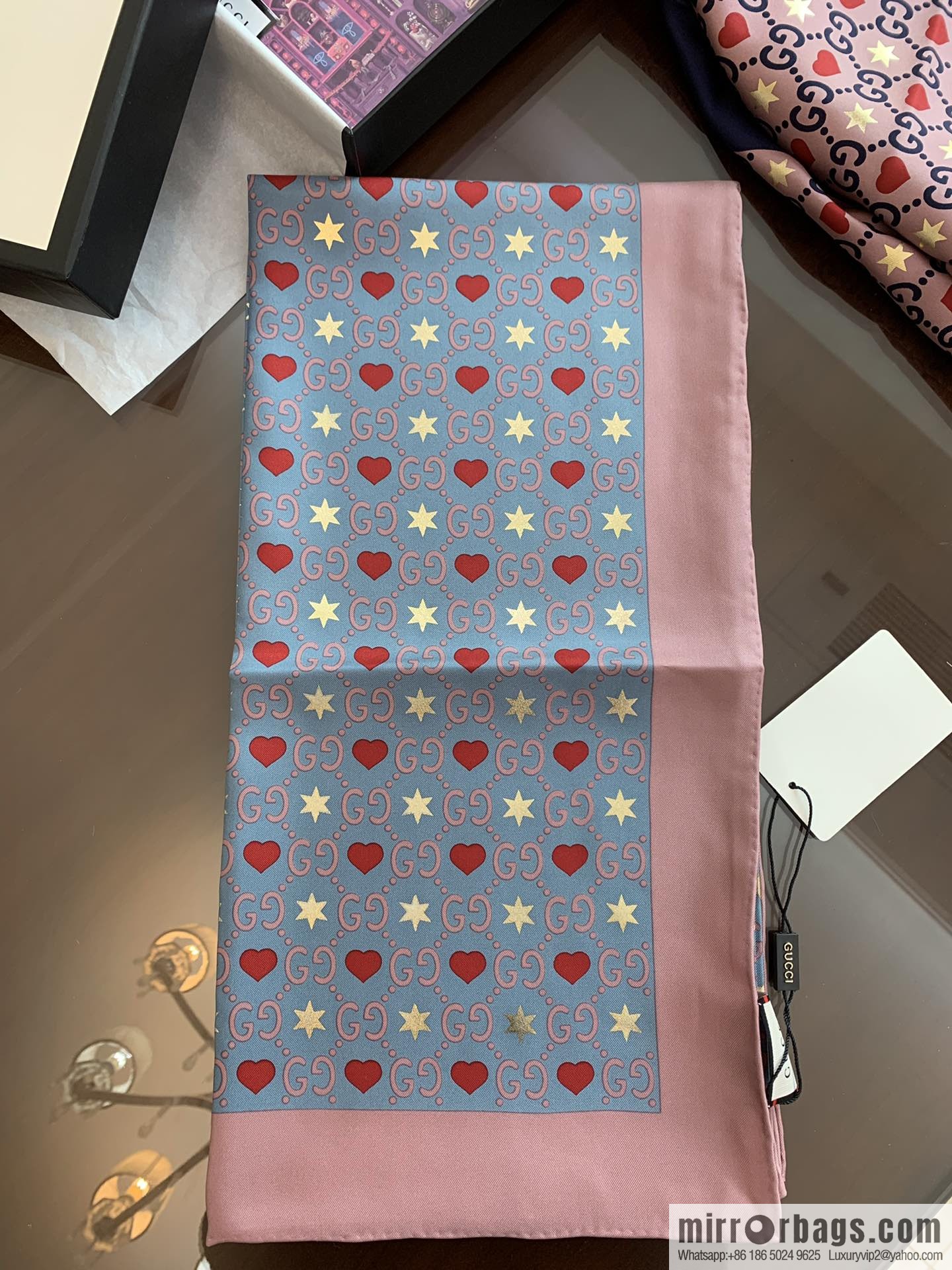 GUCCI Gucci heart-shaped pattern double G letter interwoven 100% silk scarf