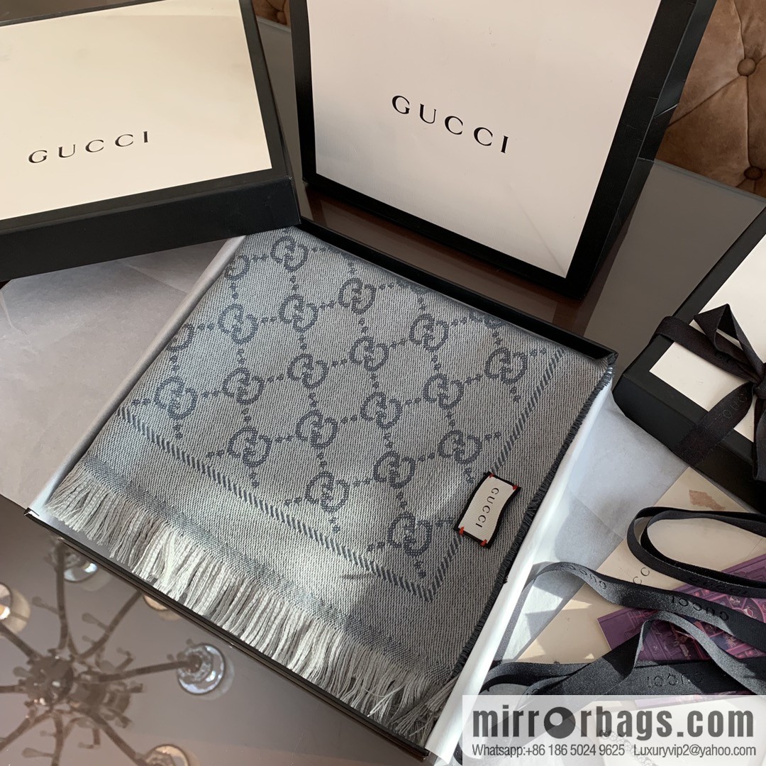 GUCCI Gucci GG jacquard fringed double-sided jacquard wool scarf