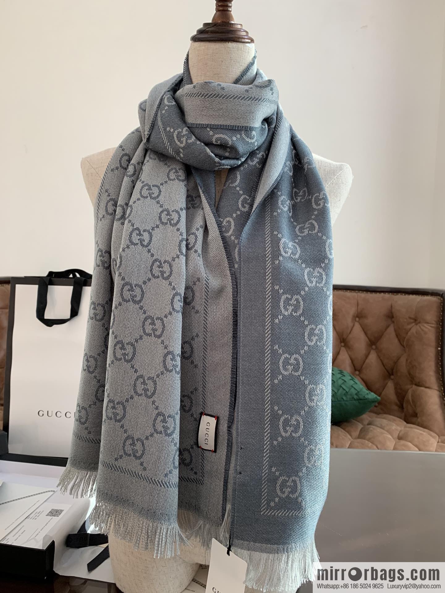 GUCCI Gucci GG jacquard fringed double-sided jacquard wool scarf