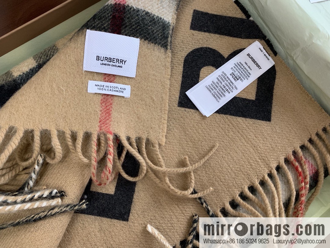 Burberry Double-Sided Letter Logo Checked Cashmere Scarf