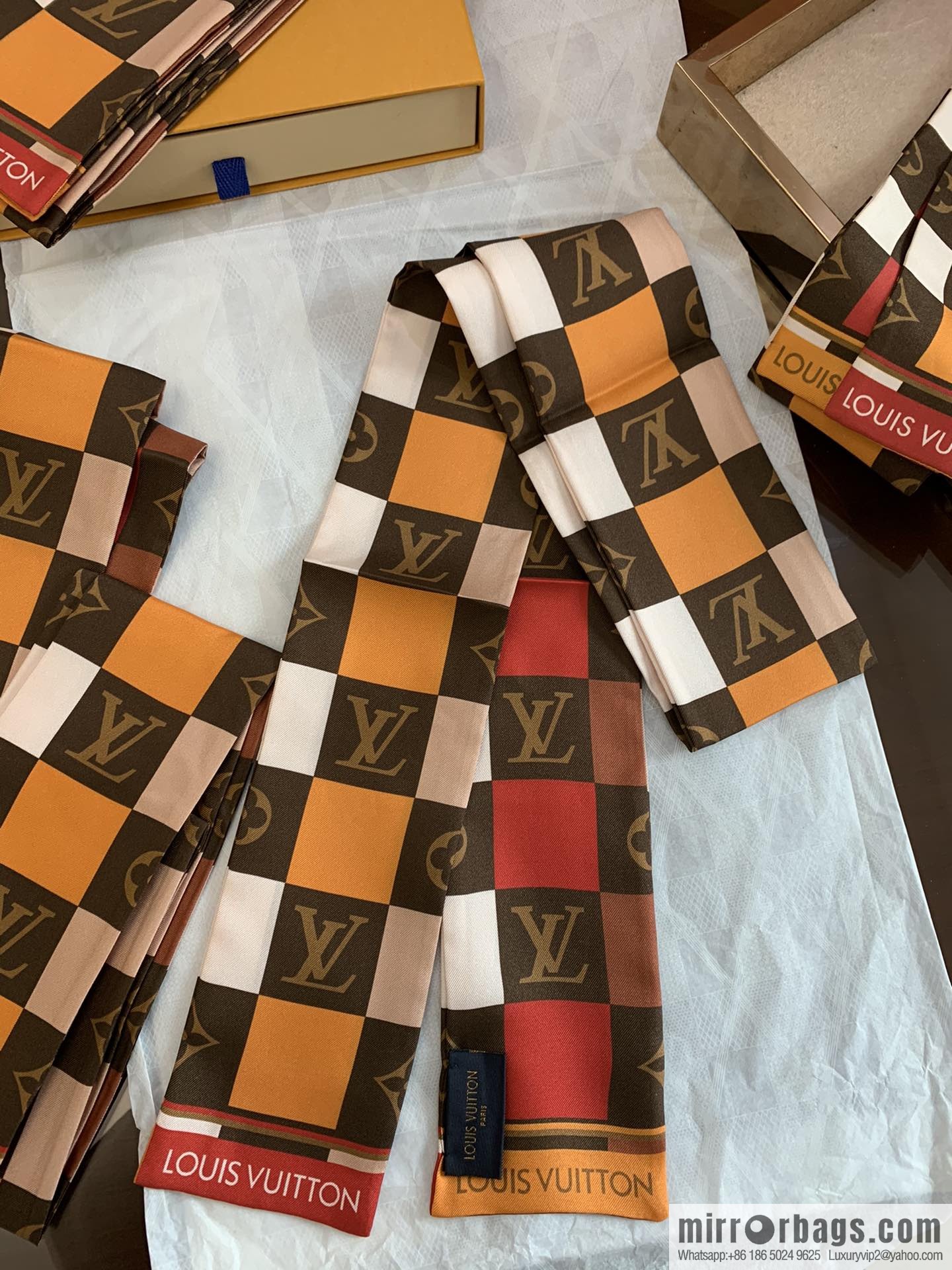 LV Louis Vuitton MONOGRAM CHECK BANDEAU New Twilly Ribbon M68647