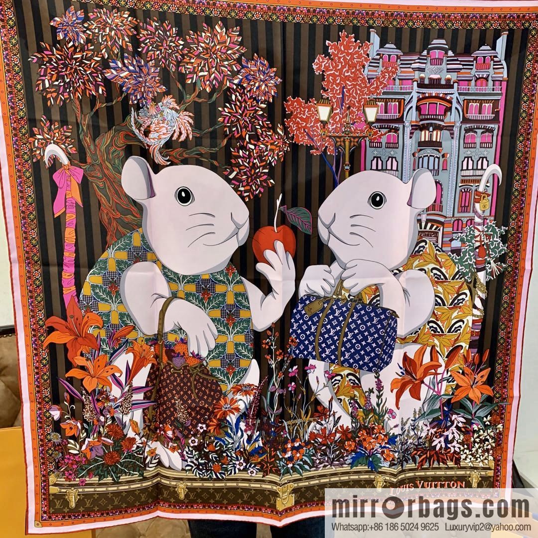 LV Louis Vuitton City Mouse and Country Mouse 100% Silk Scarf M76124