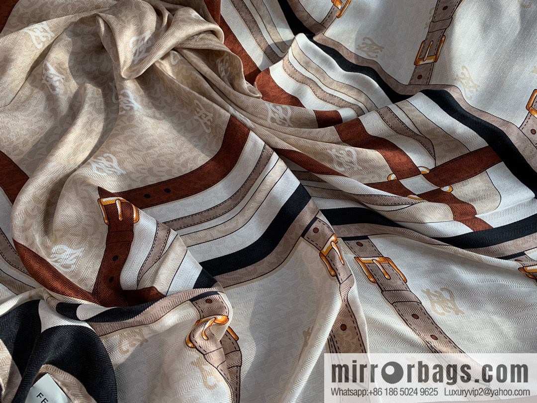 FENDI 100% Sand Washed Silk Karligraphy Scarf